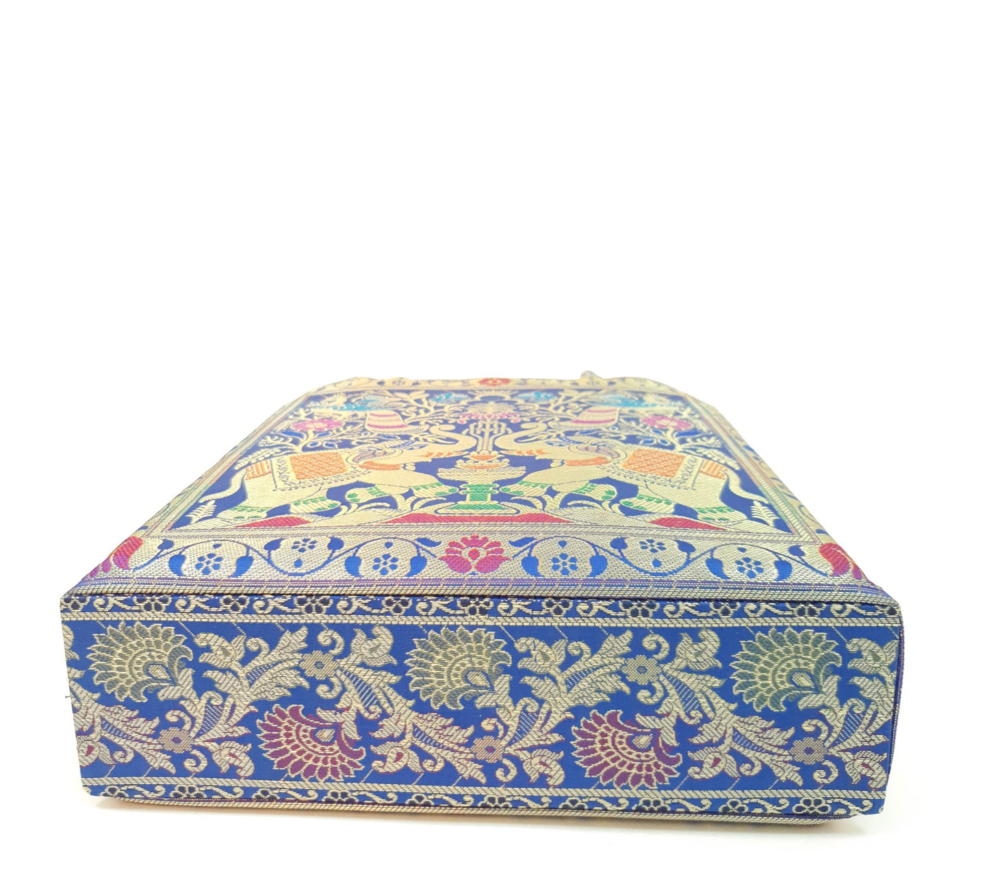 Blue Indian Handbag Ethnic Peacock Elephant Woven Zari Brocade Shoulder Hand Bag