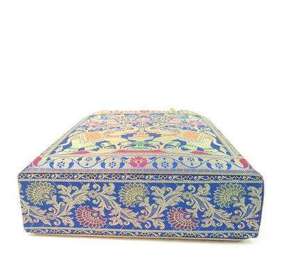 Blue Indian Handbag Ethnic Peacock Elephant Woven Zari Brocade Shoulder Hand Bag