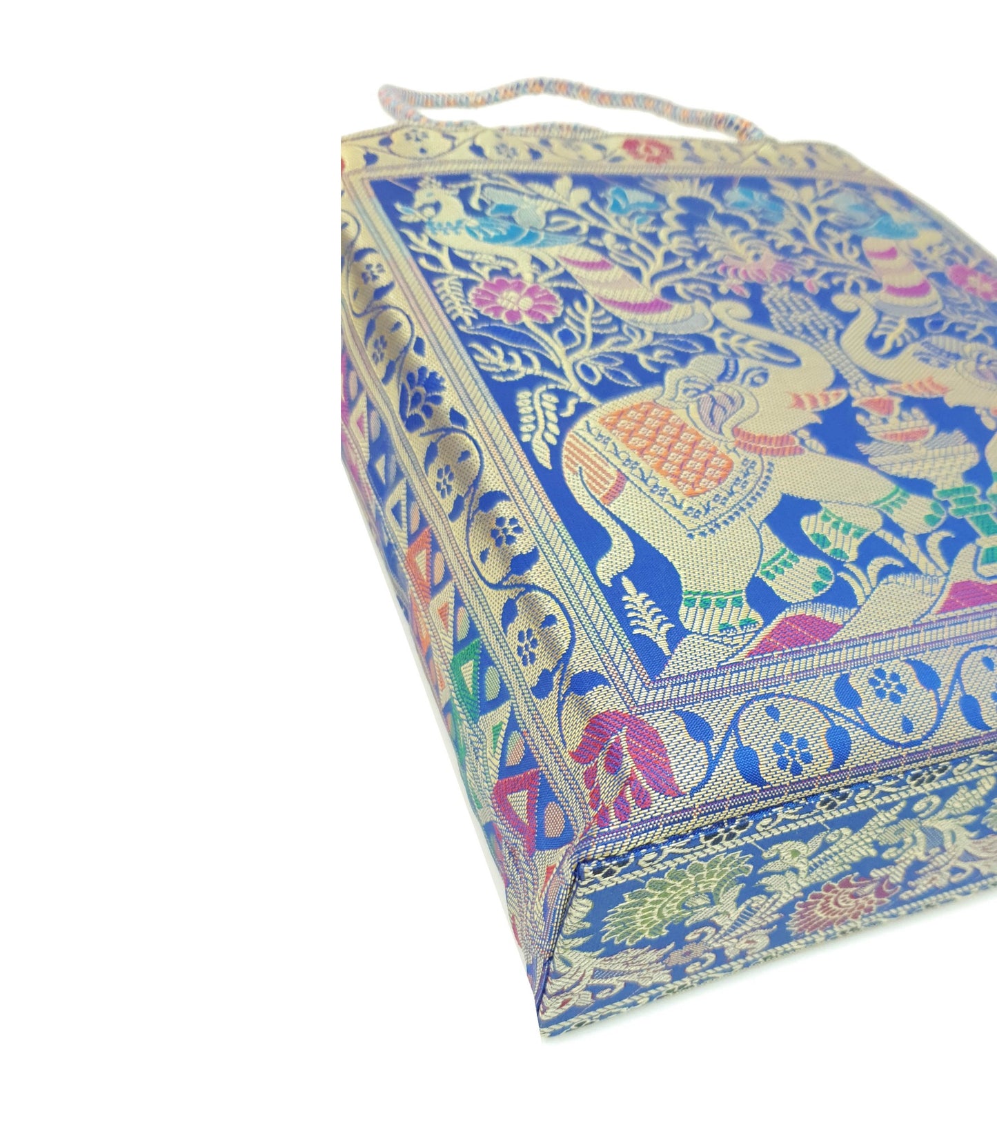 Blue Indian Handbag Ethnic Peacock Elephant Woven Zari Brocade Shoulder Hand Bag