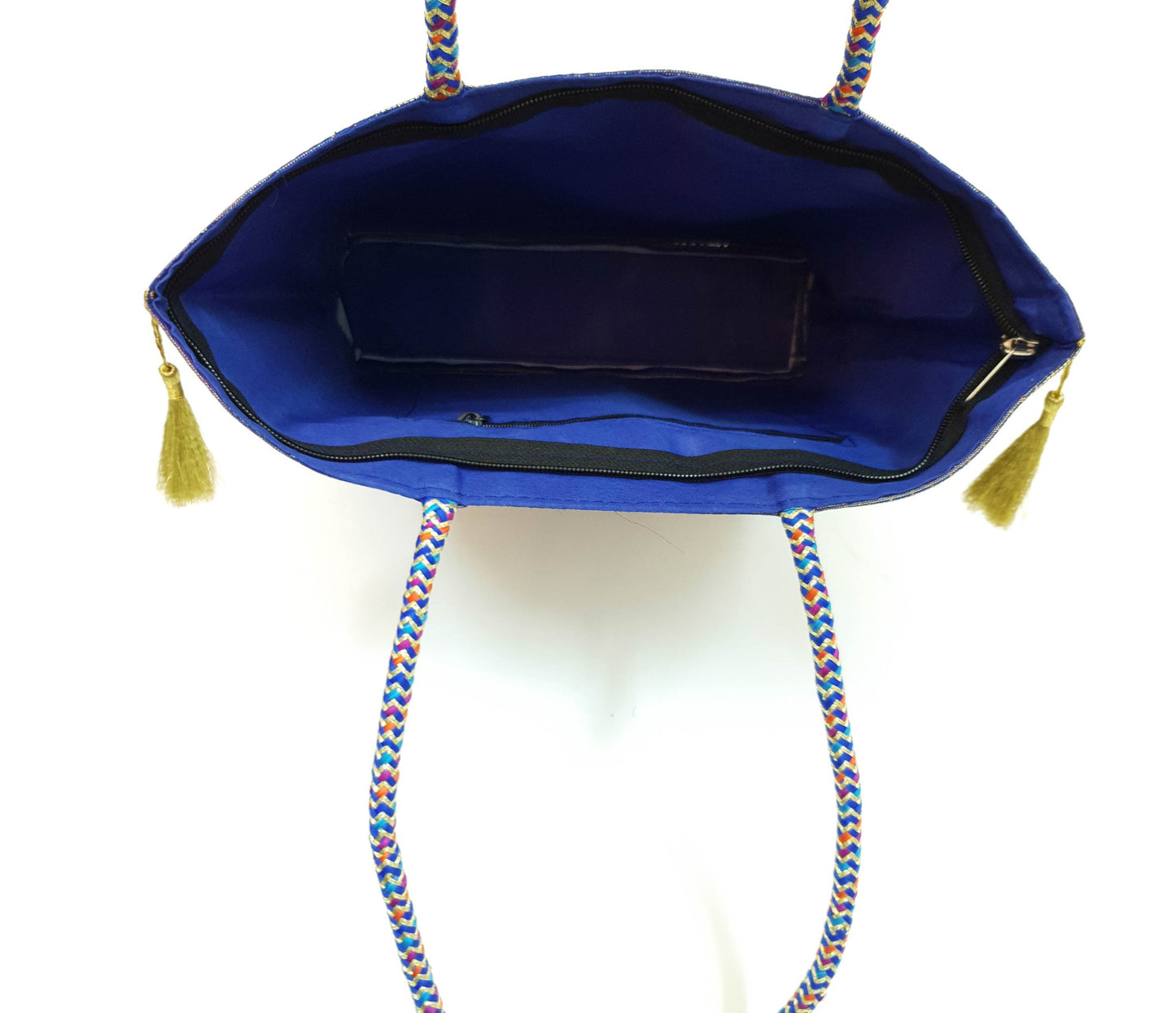Blue Indian Handbag Ethnic Peacock Elephant Woven Zari Brocade Shoulder Hand Bag