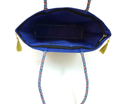 Blue Indian Handbag Ethnic Peacock Elephant Woven Zari Brocade Shoulder Hand Bag