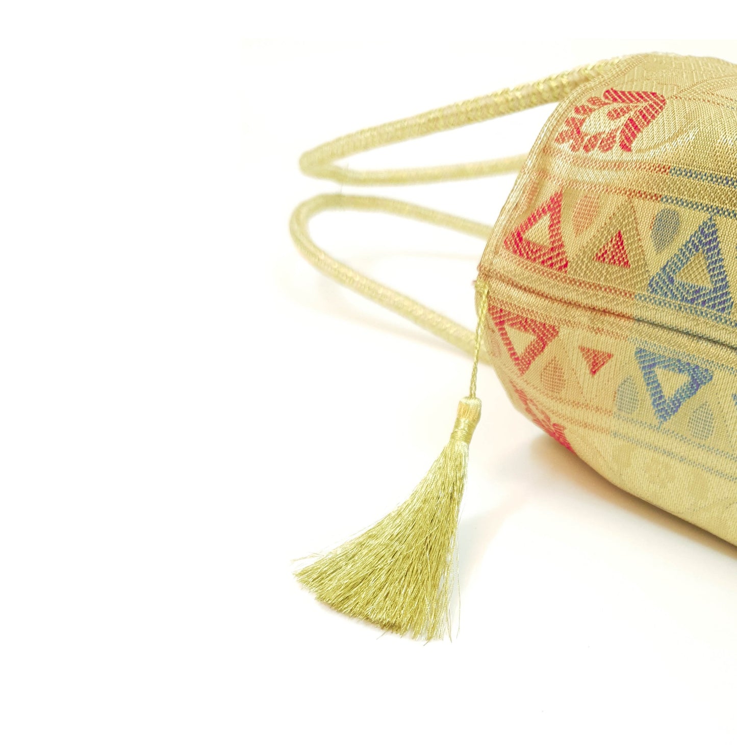 Beige Indian Handbag Ethnic Peacock Elephant Woven Zari Brocade Shoulder Bag