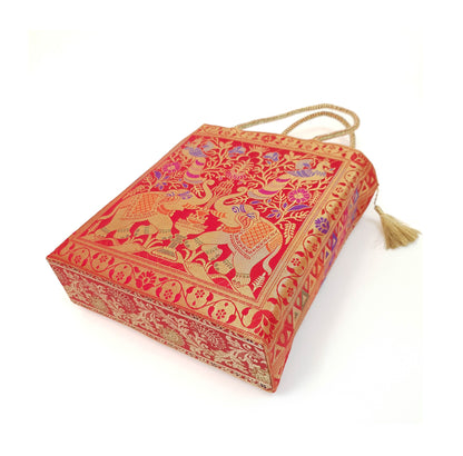 Red Indian Handbag Ethnic Peacock Elephant Woven Zari Brocade Shoulder Hand Bag