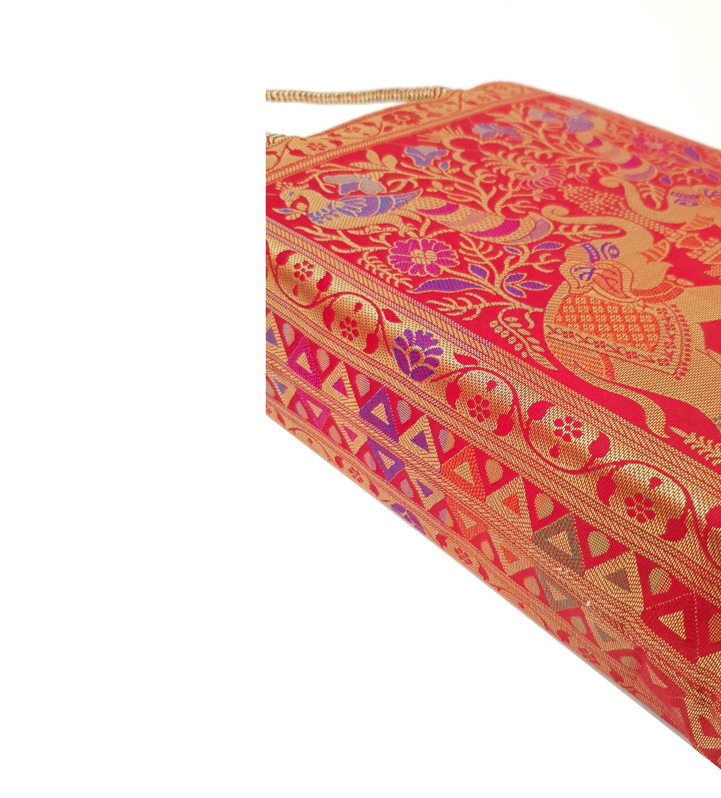 Red Indian Handbag Ethnic Peacock Elephant Woven Zari Brocade Shoulder Hand Bag