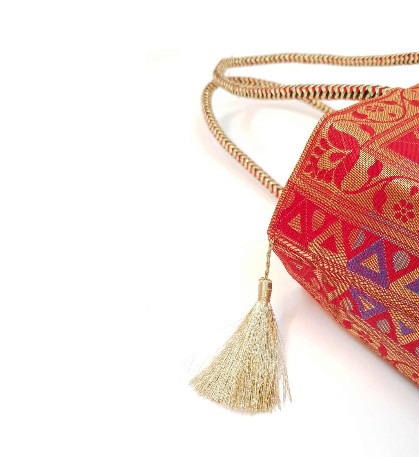 Red Indian Handbag Ethnic Peacock Elephant Woven Zari Brocade Shoulder Hand Bag