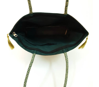 Handbag Ethnic Peacock Elephant Woven Zari Brocade Dark Green Shoulder Hand Bag