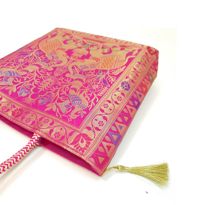 Pink Handbag Indian Ethnic Peacock Elephant Woven Zari Brocade Shoulder Hand Bag