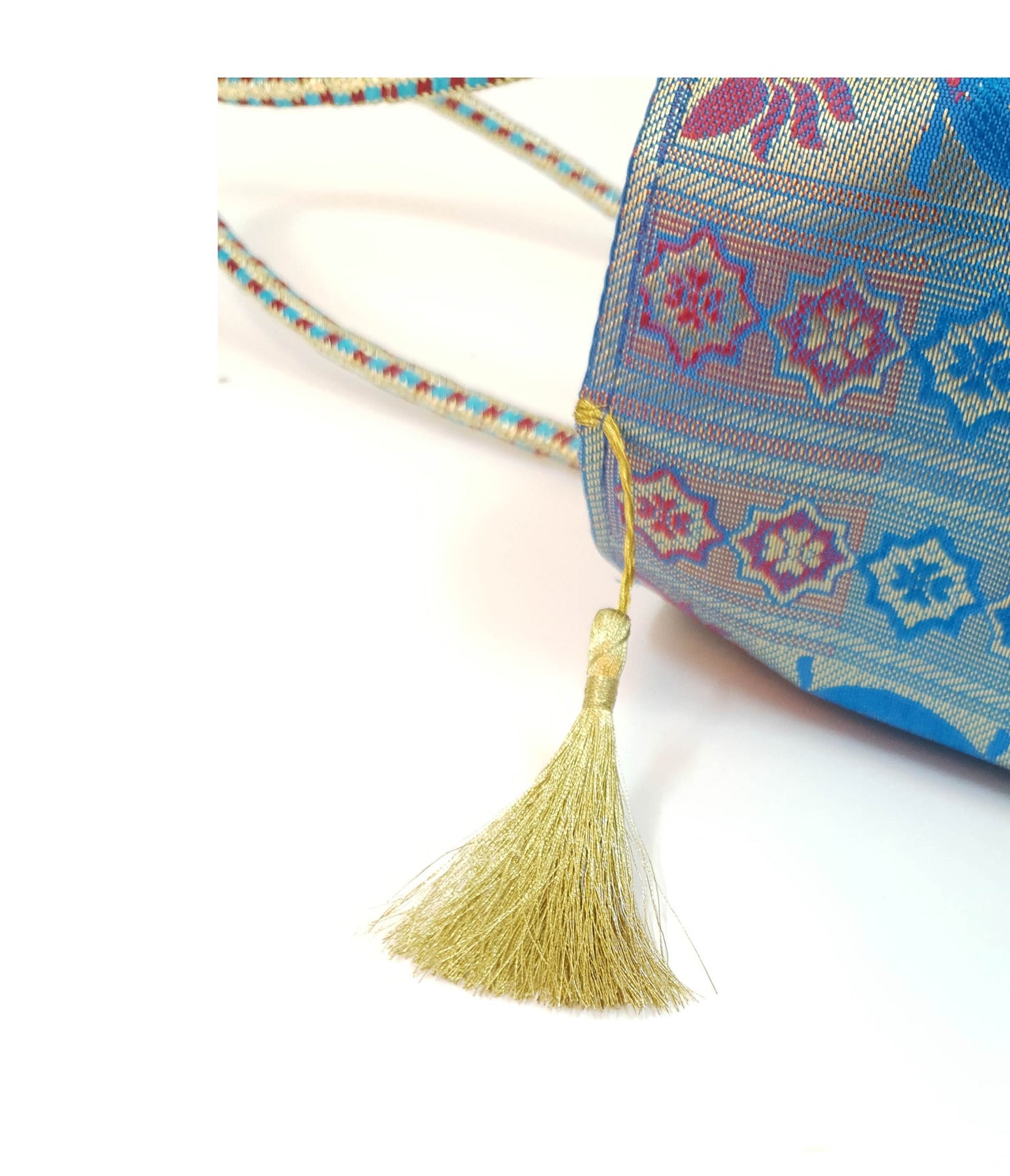 Handbag Indian Ethnic Peacock Woven Zari Brocade Fabric Blue Shoulder Hand Bag