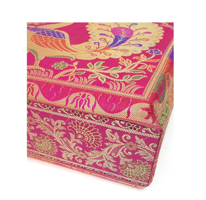 Pink Handbag Indian Ethnic Woven Zari Brocade Fabric Peacock Shoulder Hand Bag