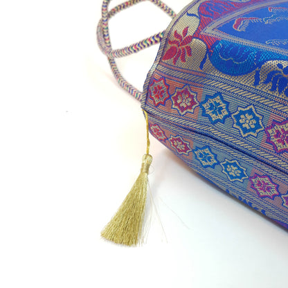 Blue Handbag Indian Ethnic Peacock Woven Zari Brocade Fabric Shoulder Hand Bag