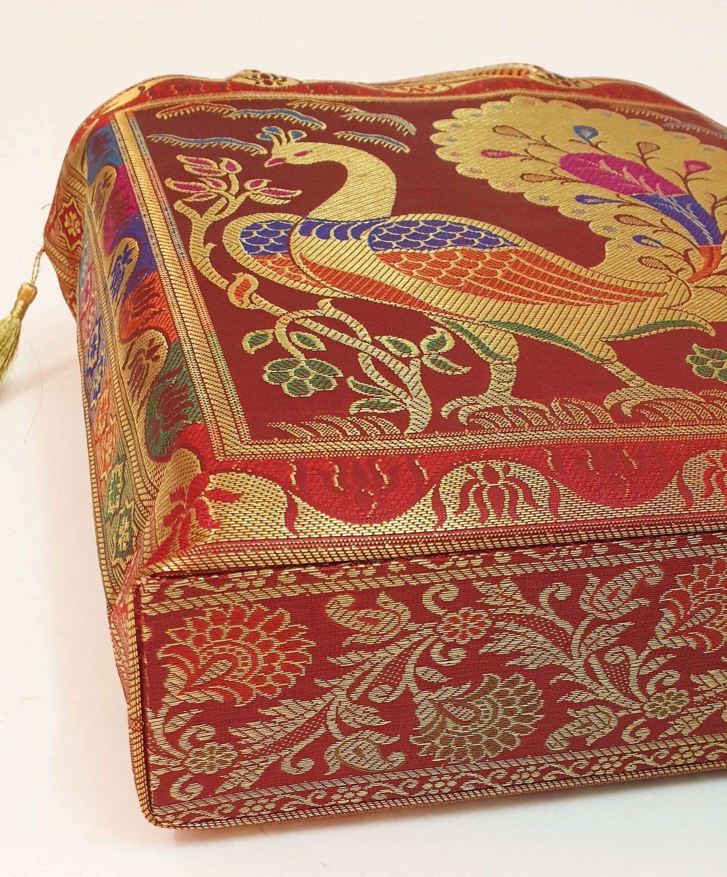 Ethnic Maroon Handbag Peacock Woven Zari Brocade Fabric Wedding Shoulder Bag