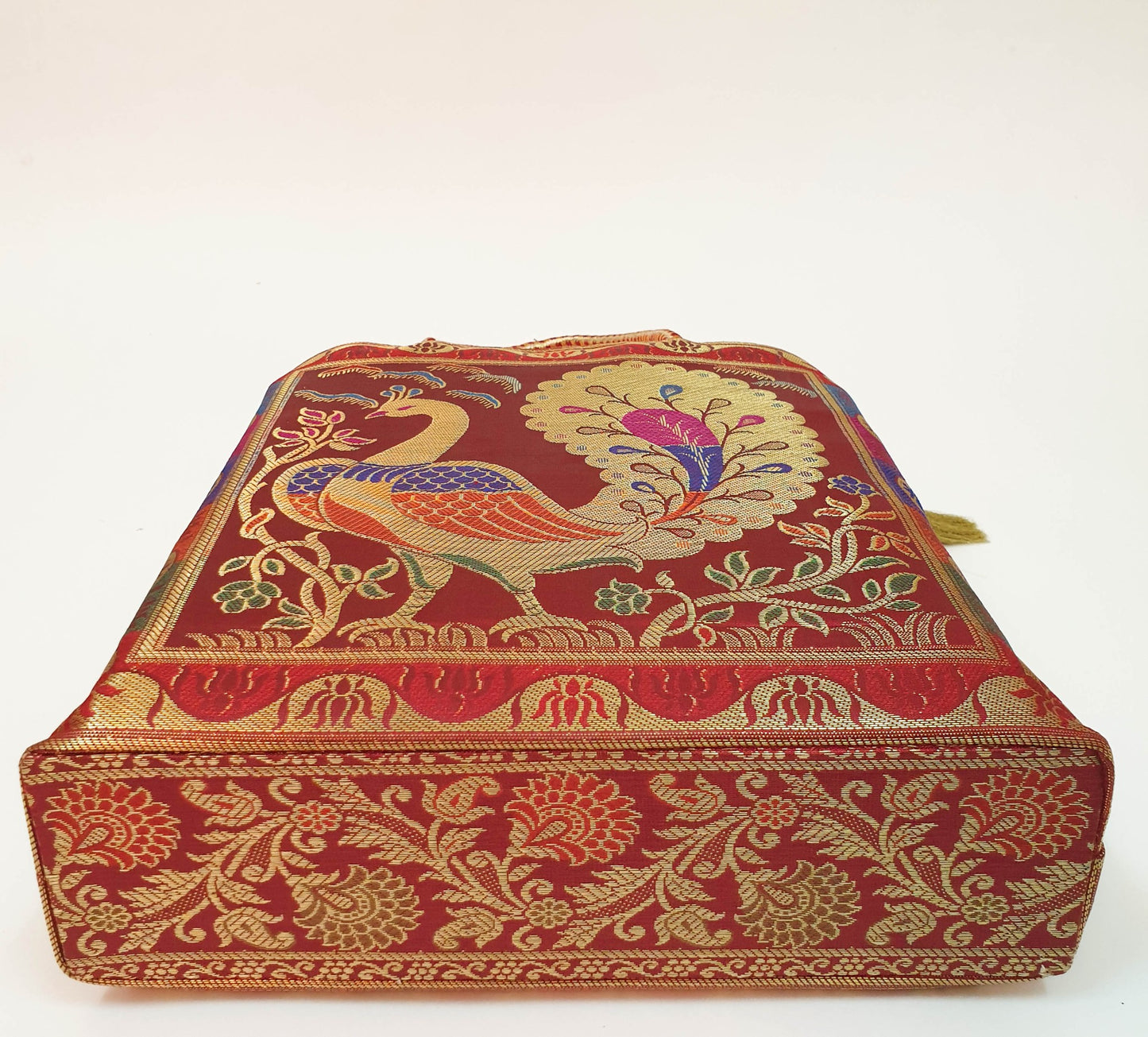 Ethnic Maroon Handbag Peacock Woven Zari Brocade Fabric Wedding Shoulder Bag