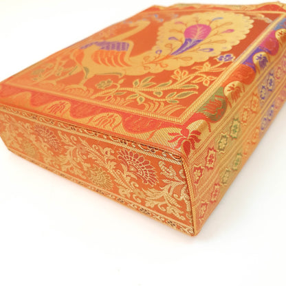 Ethnic Handbag Orange Peacock Woven Zari Brocade Fabric Casual Shoulder Bag