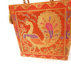 Ethnic Handbag Orange Peacock Woven Zari Brocade Fabric Casual Shoulder Bag