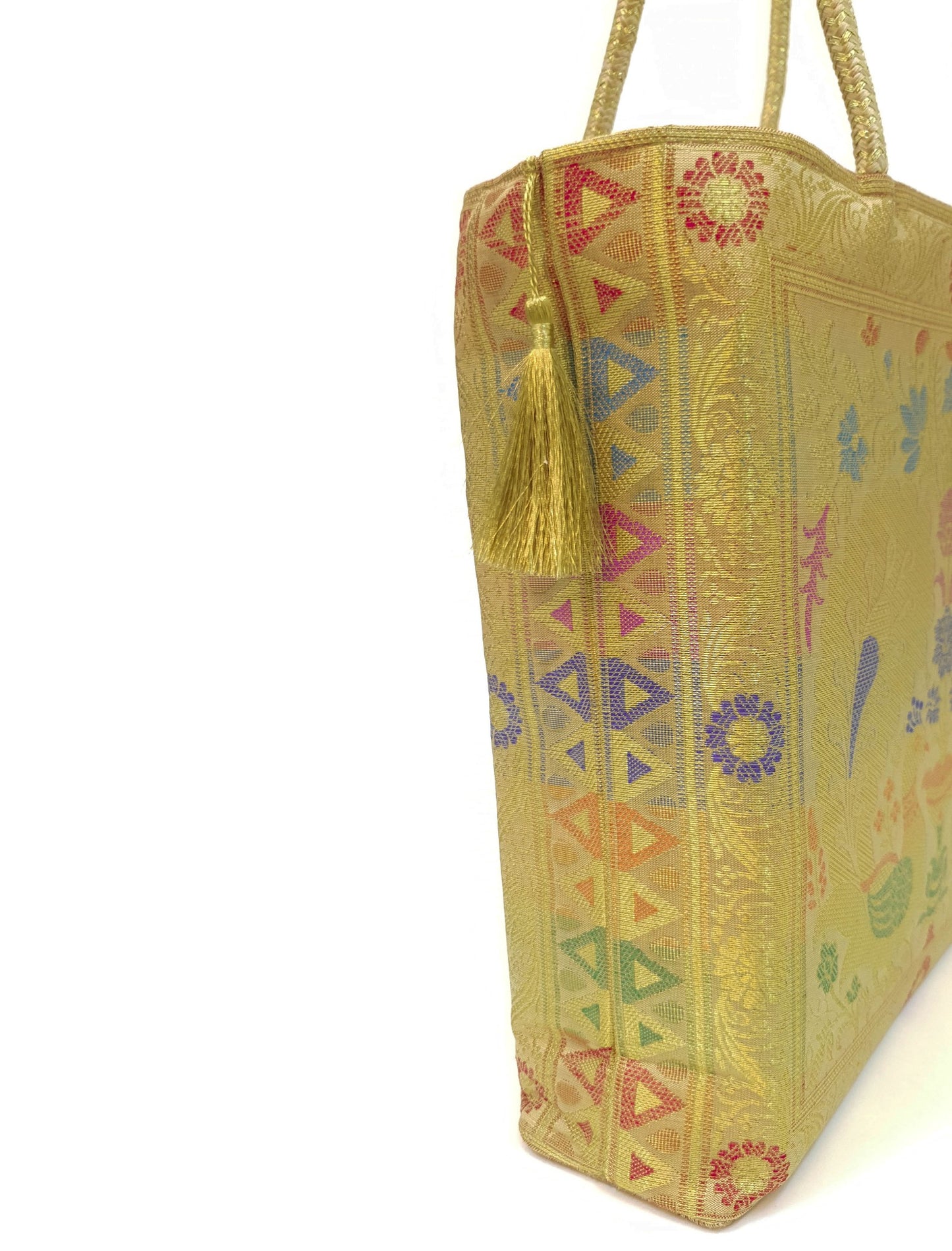 Peacock Woven Handbag Indian Ethnic Zari Brocade Women Beige Shoulder Hand Bag