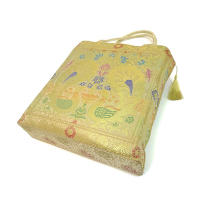 Peacock Woven Handbag Indian Ethnic Zari Brocade Women Beige Shoulder Hand Bag