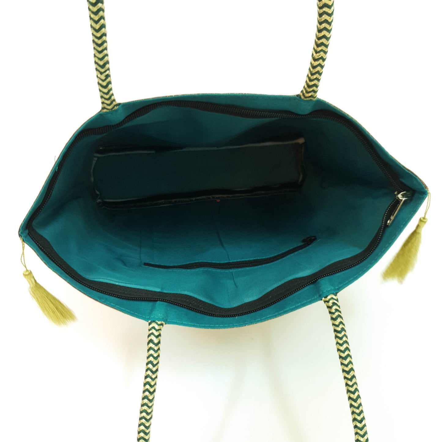 Peacock Woven Handbag Indian Ethnic Zari Brocade Women Dark Green Shoulder Bag