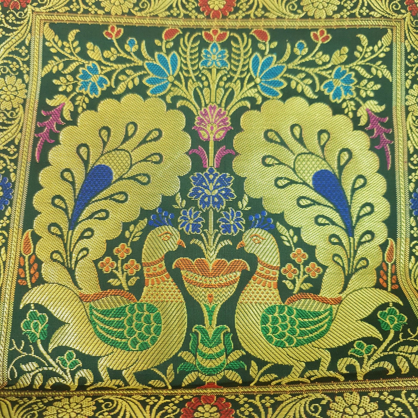 Peacock Woven Handbag Indian Ethnic Zari Brocade Women Dark Green Shoulder Bag