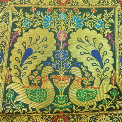 Peacock Woven Handbag Indian Ethnic Zari Brocade Women Dark Green Shoulder Bag