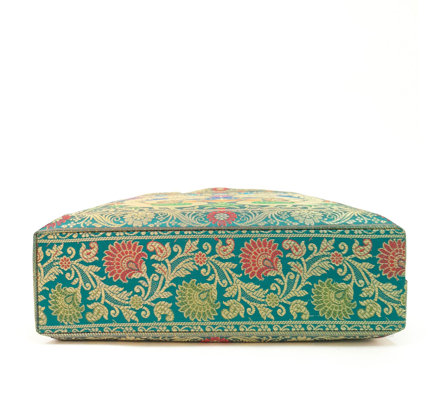 Teal Green Peacock Woven Handbag Indian Ethnic Zari Brocade Women Shoulder Bag