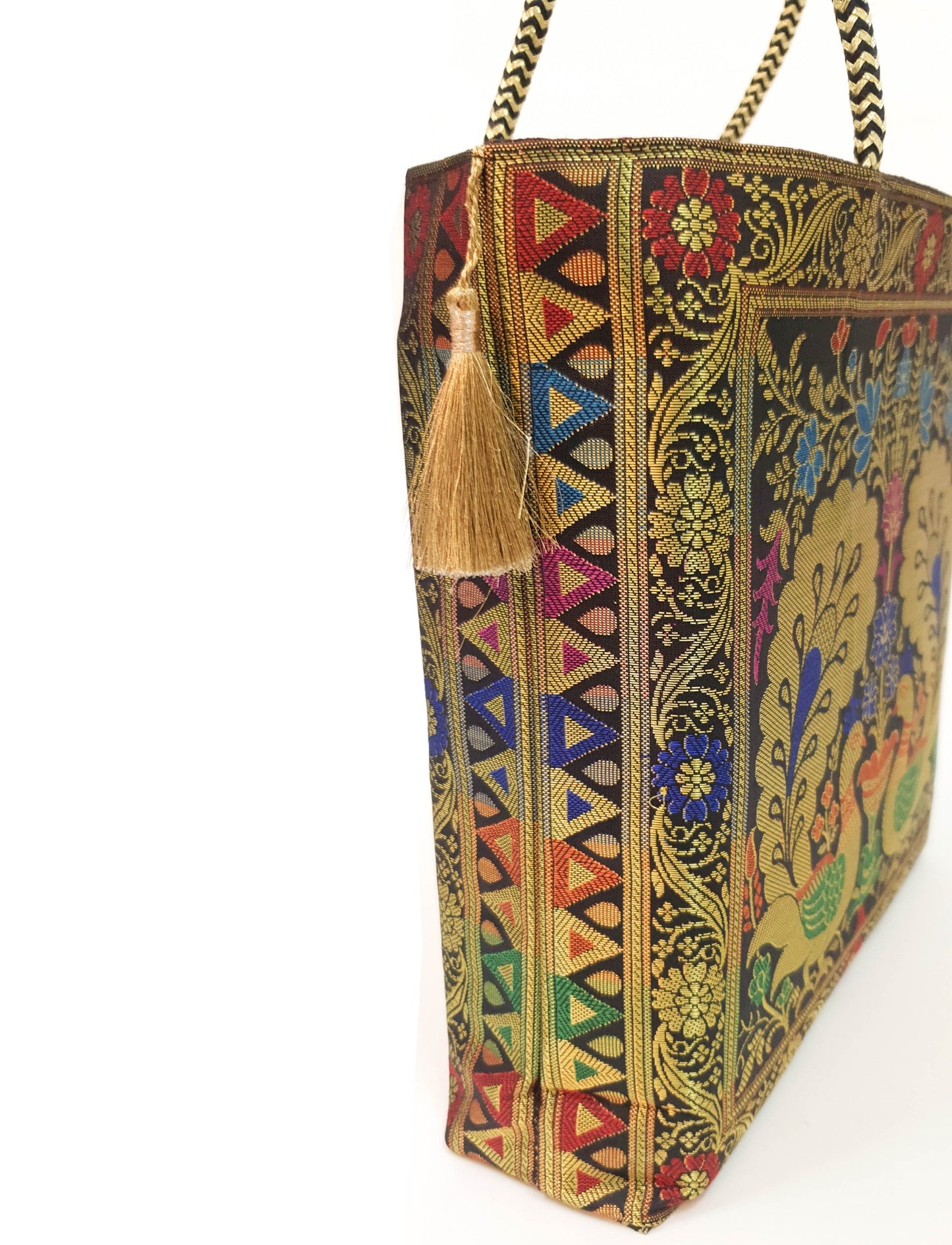 Peacock Woven Handbag Black Indian Ethnic Zari Brocade Women Shoulder Hand Bag