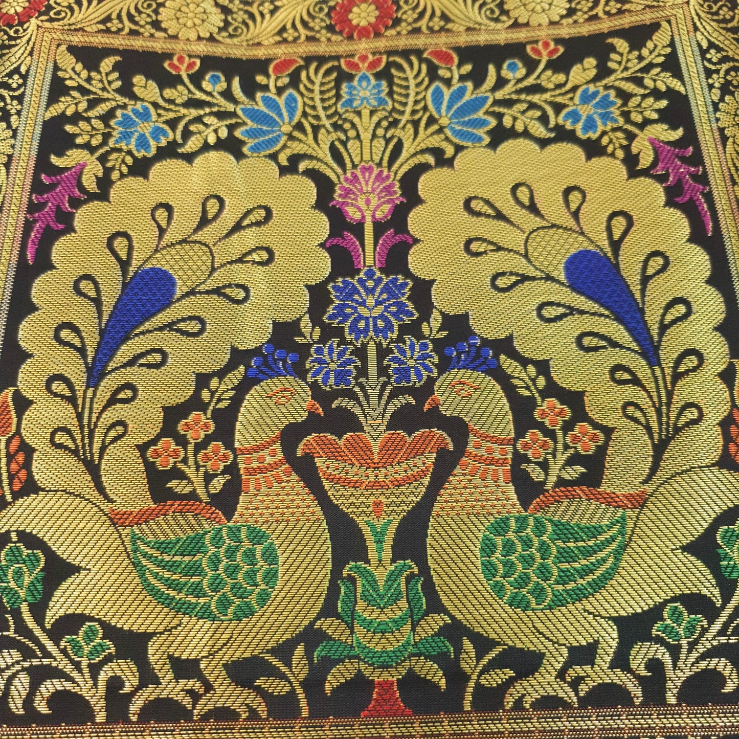Peacock Woven Handbag Black Indian Ethnic Zari Brocade Women Shoulder Hand Bag