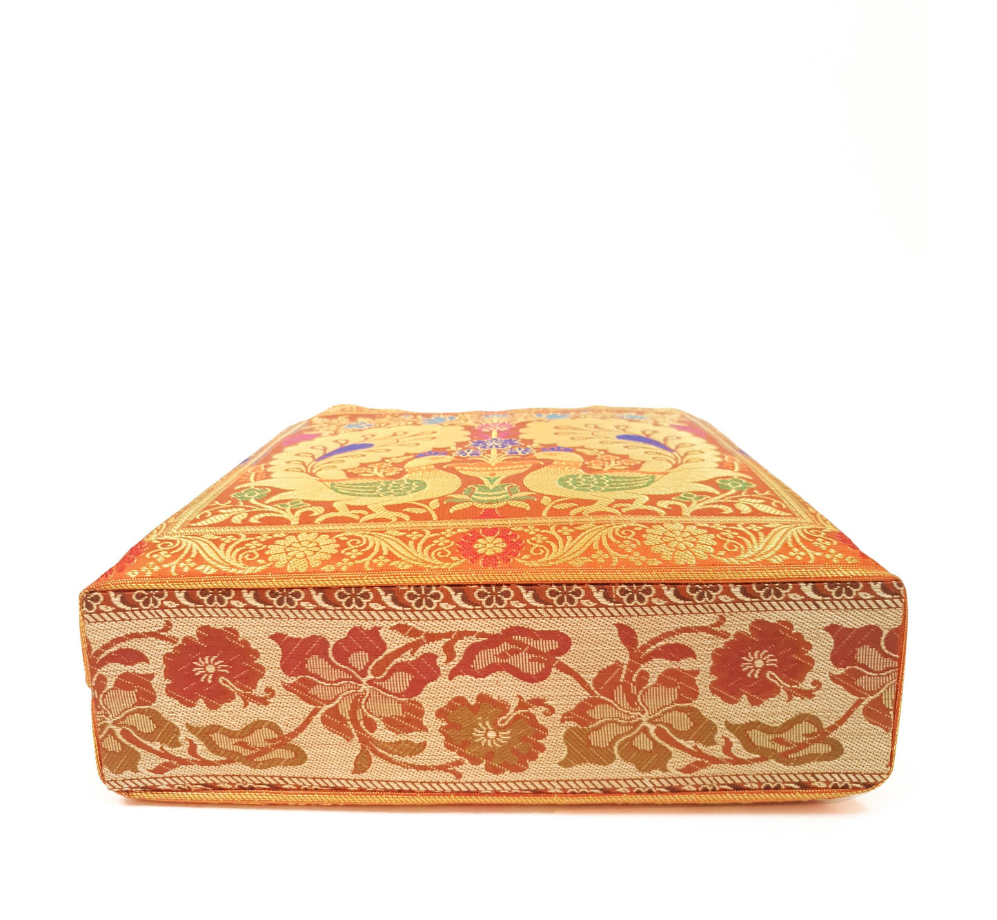 Peacock Woven Handbag Indian Orange Ethnic Zari Brocade Women Shoulder Hand Bag