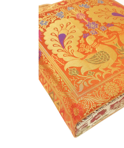 Peacock Woven Handbag Indian Orange Ethnic Zari Brocade Women Shoulder Hand Bag