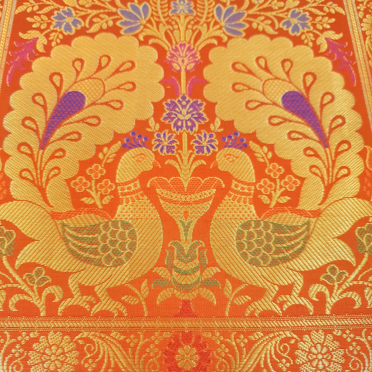 Peacock Woven Handbag Indian Orange Ethnic Zari Brocade Women Shoulder Hand Bag