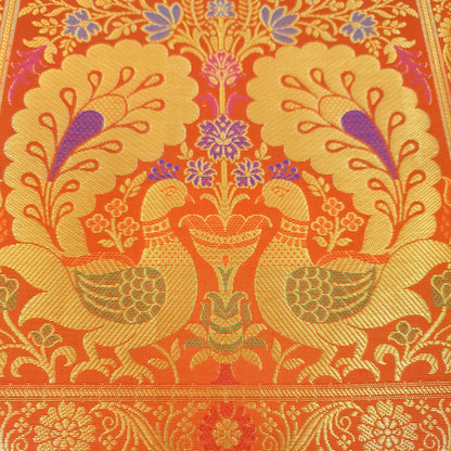 Peacock Woven Handbag Indian Orange Ethnic Zari Brocade Women Shoulder Hand Bag