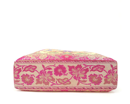 Hot Pink Peacock Woven Handbag Indian Ethnic Zari Brocade Women Shoulder Bag