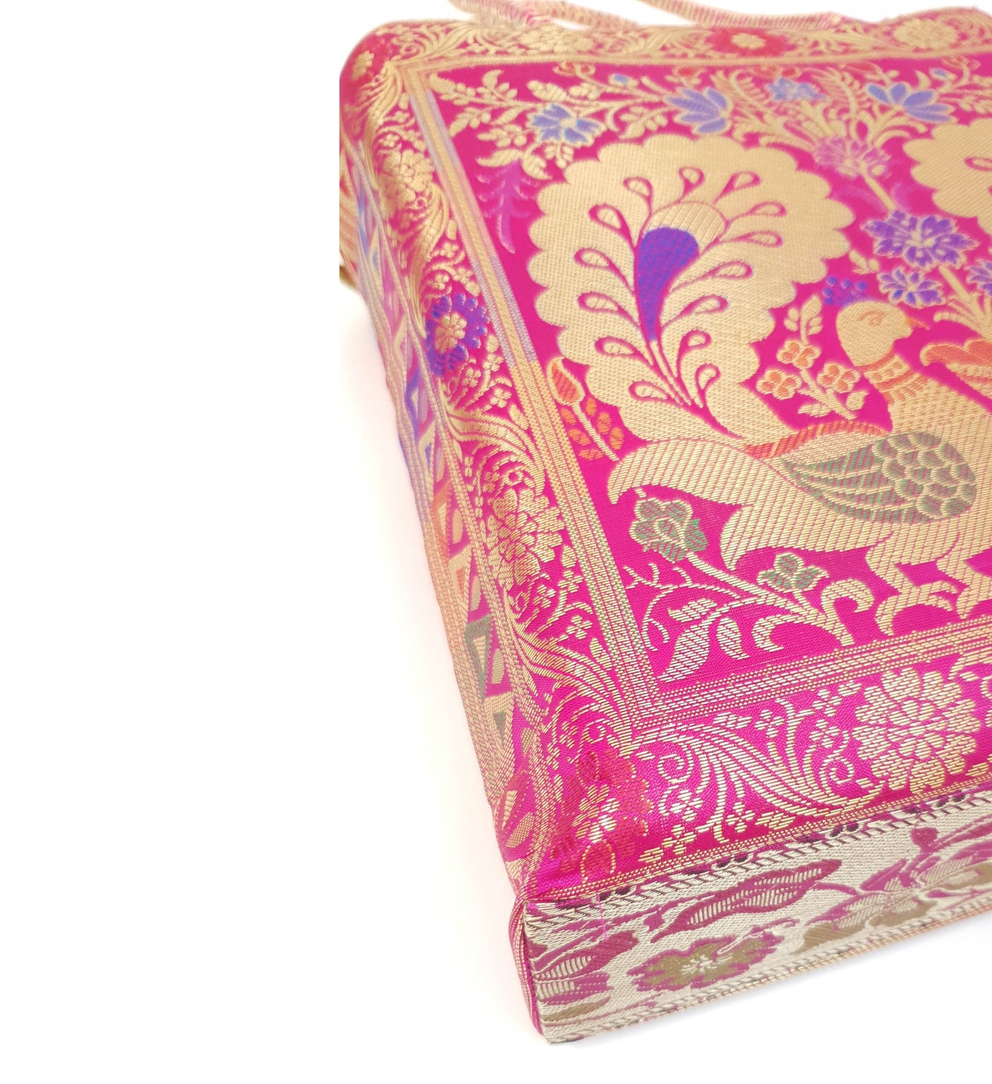 Hot Pink Peacock Woven Handbag Indian Ethnic Zari Brocade Women Shoulder Bag