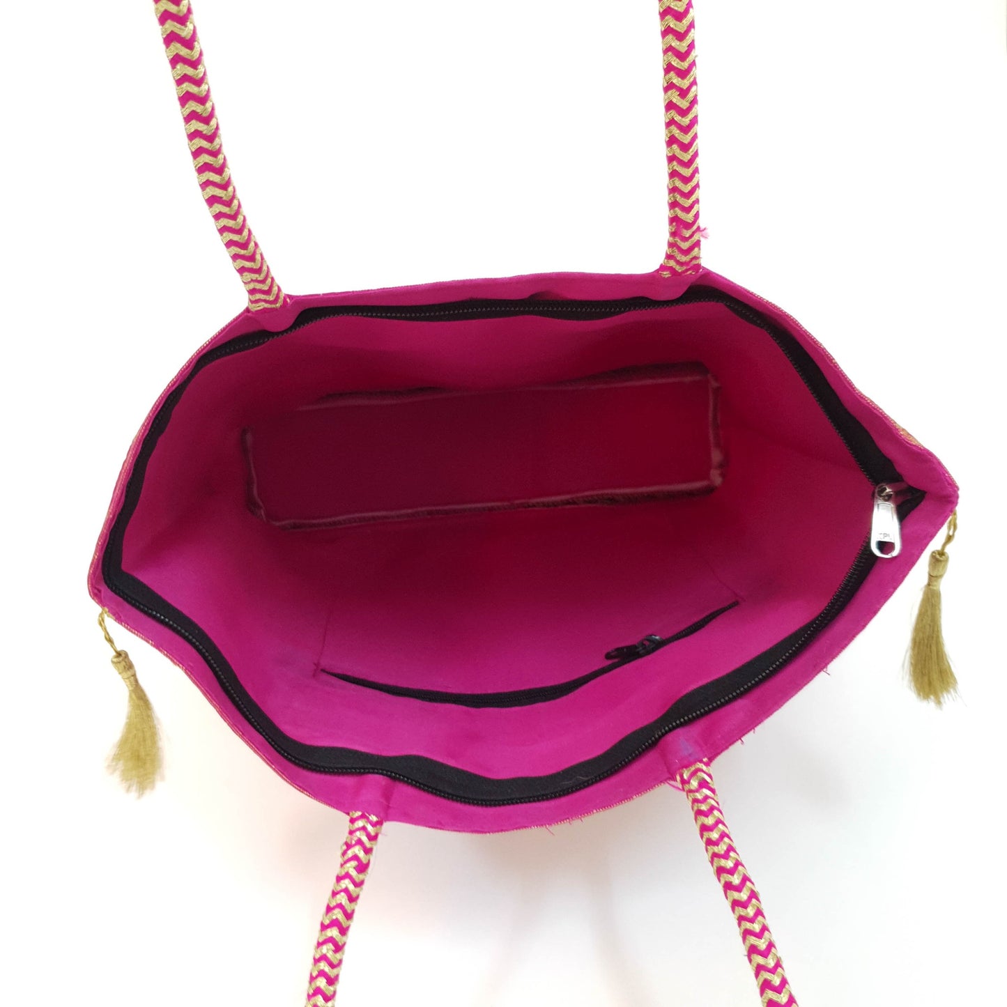 Hot Pink Peacock Woven Handbag Indian Ethnic Zari Brocade Women Shoulder Bag