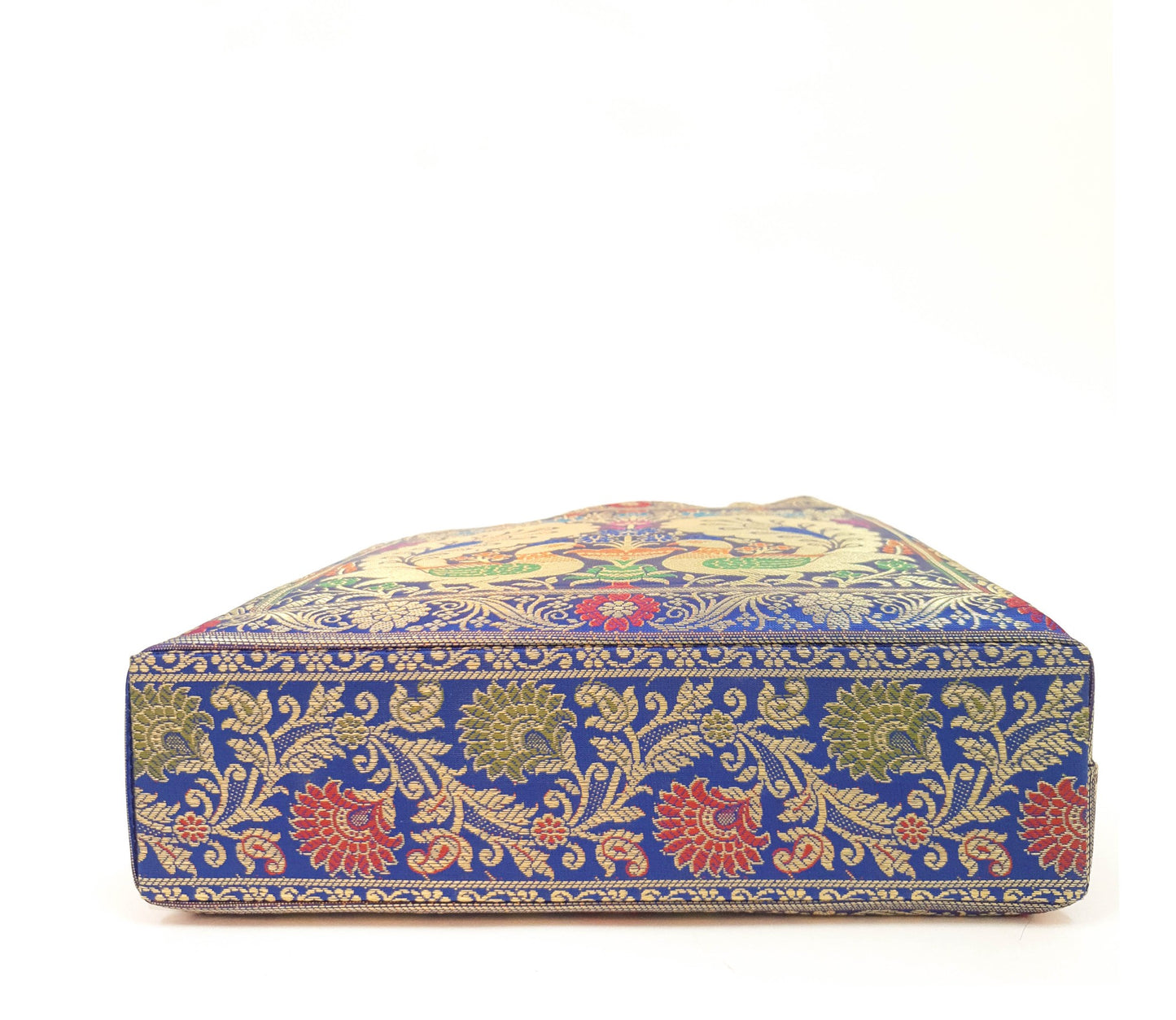Blue Peacock Woven Handbag Indian Traditional Zari Brocade Women Shoulder Bag