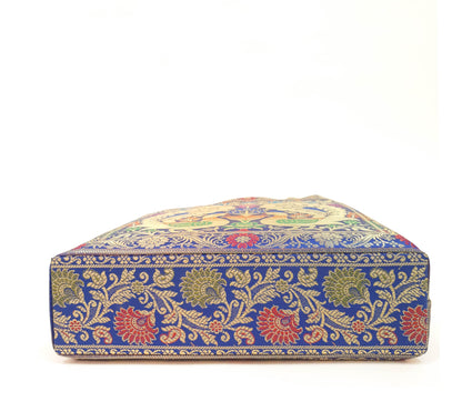 Blue Peacock Woven Handbag Indian Traditional Zari Brocade Women Shoulder Bag