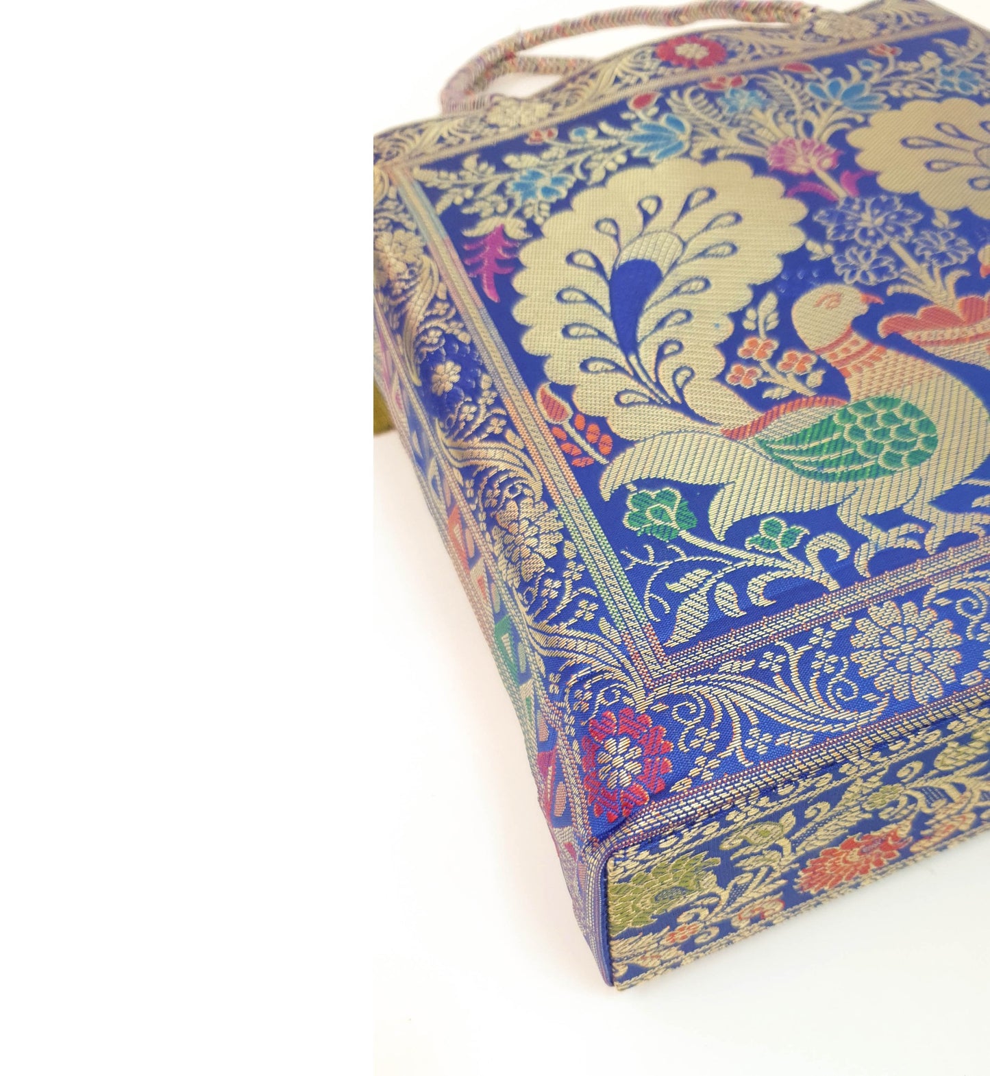 Blue Peacock Woven Handbag Indian Traditional Zari Brocade Women Shoulder Bag