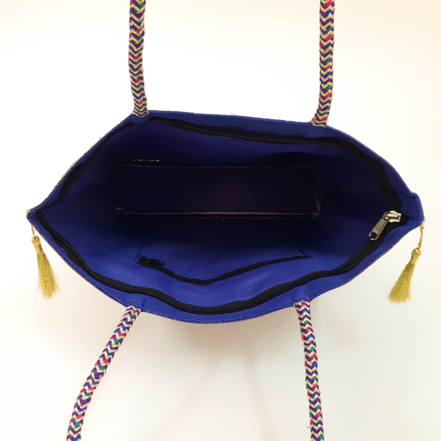 Blue Peacock Woven Handbag Indian Traditional Zari Brocade Women Shoulder Bag