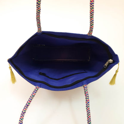Blue Peacock Woven Handbag Indian Traditional Zari Brocade Women Shoulder Bag