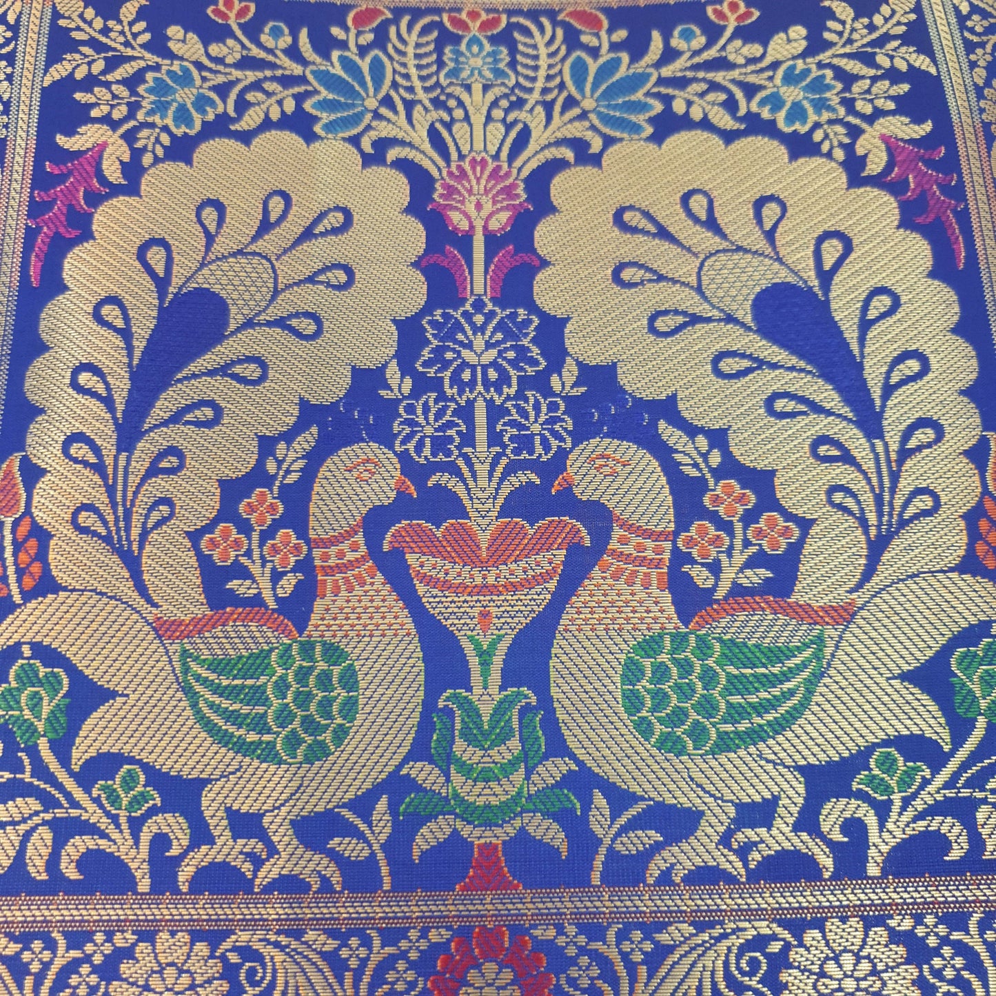 Blue Peacock Woven Handbag Indian Traditional Zari Brocade Women Shoulder Bag
