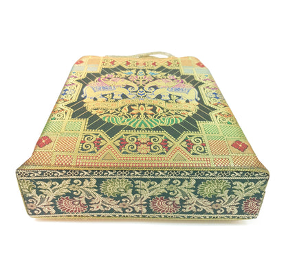 Green Ethnic Hand Bag Banarasi Zari Brocade Golden Tassels in Elephant Motif
