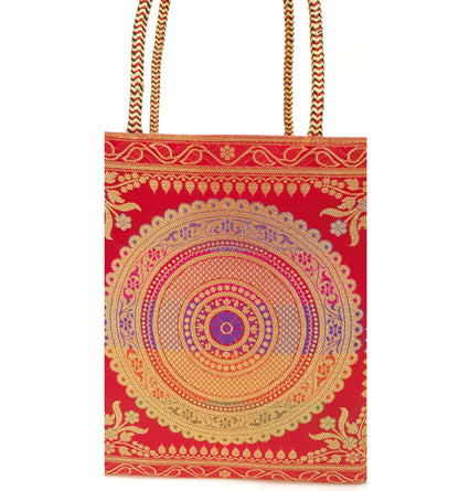 Red Mandala Handbag Indian Ethnic Woven Zari Brocade Traditional Shoulder Bag