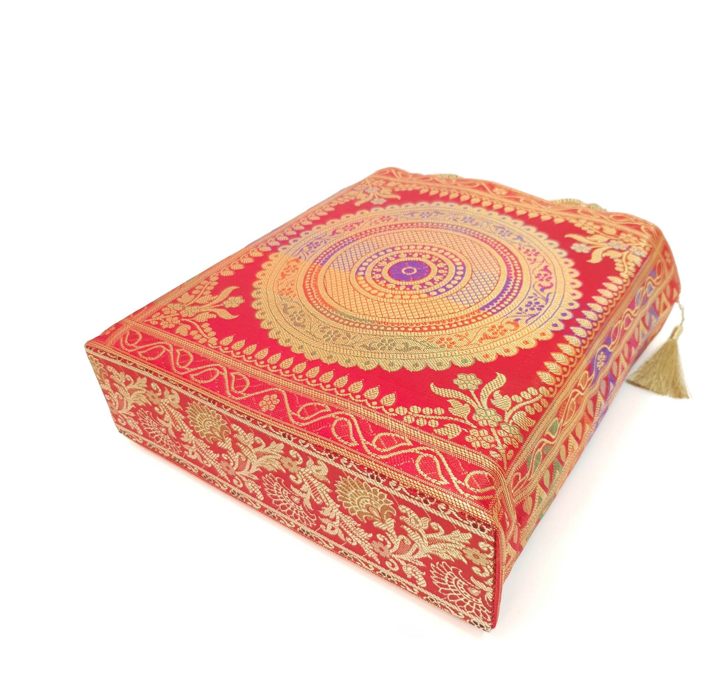 Red Mandala Handbag Indian Ethnic Woven Zari Brocade Traditional Shoulder Bag