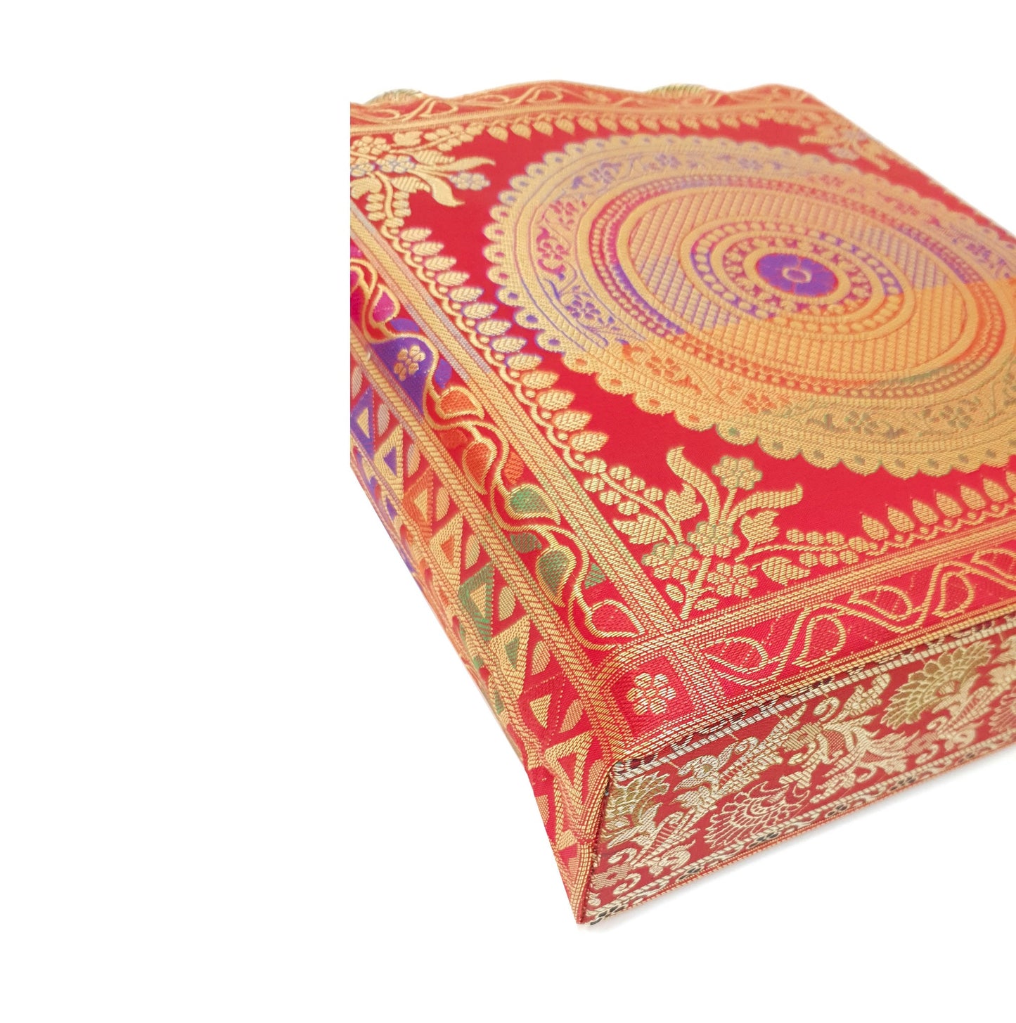 Red Mandala Handbag Indian Ethnic Woven Zari Brocade Traditional Shoulder Bag