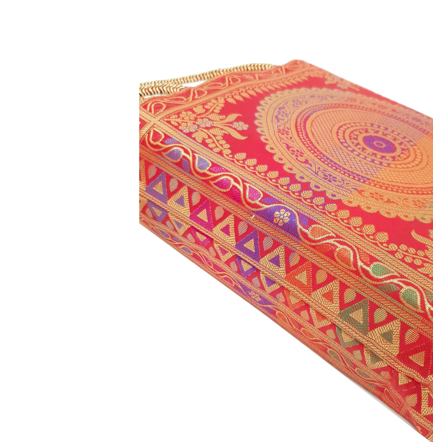 Red Mandala Handbag Indian Ethnic Woven Zari Brocade Traditional Shoulder Bag