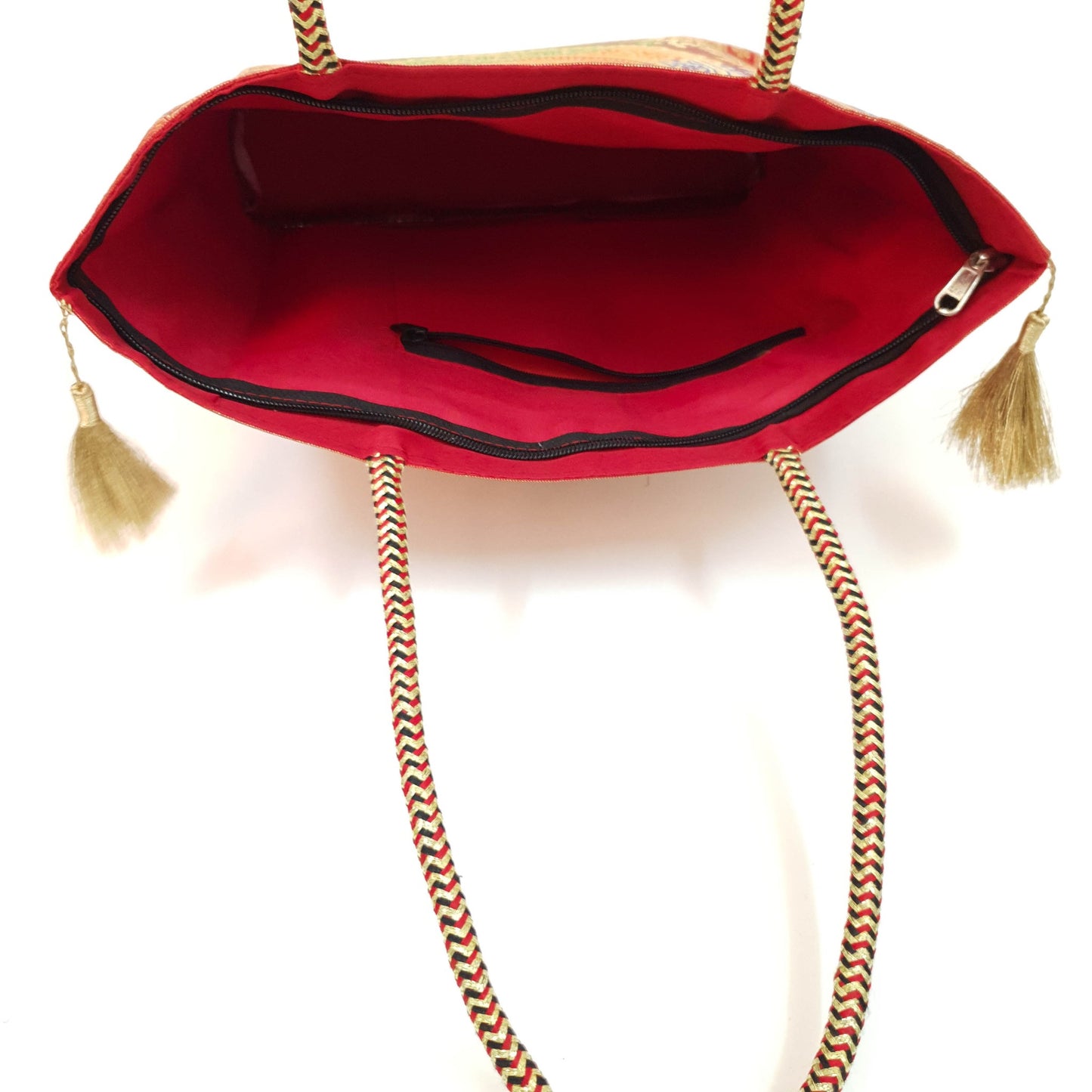 Red Mandala Handbag Indian Ethnic Woven Zari Brocade Traditional Shoulder Bag