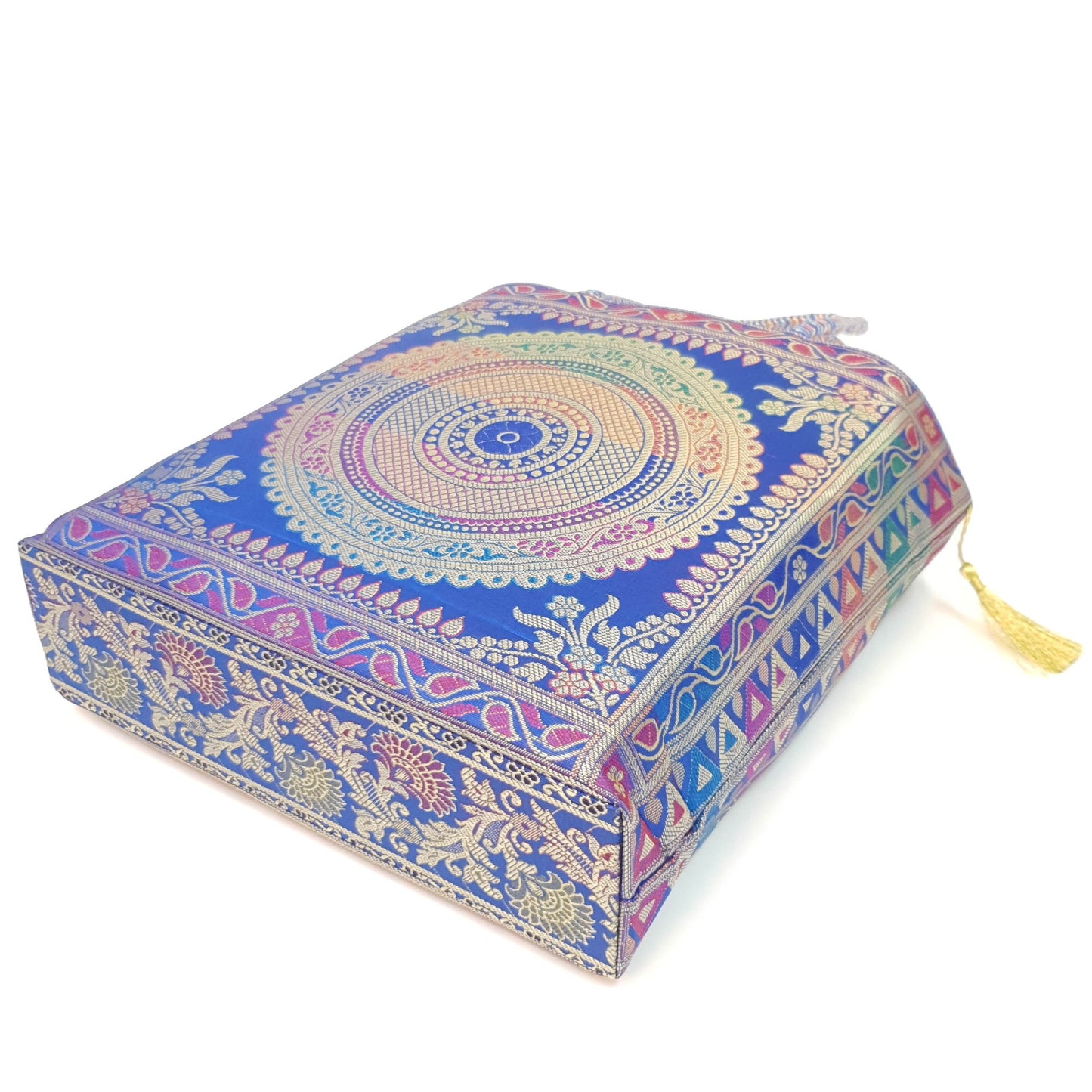 Blue Mandala Handbag Indian Ethnic Woven Zari Brocade Women Shoulder Hand Bag