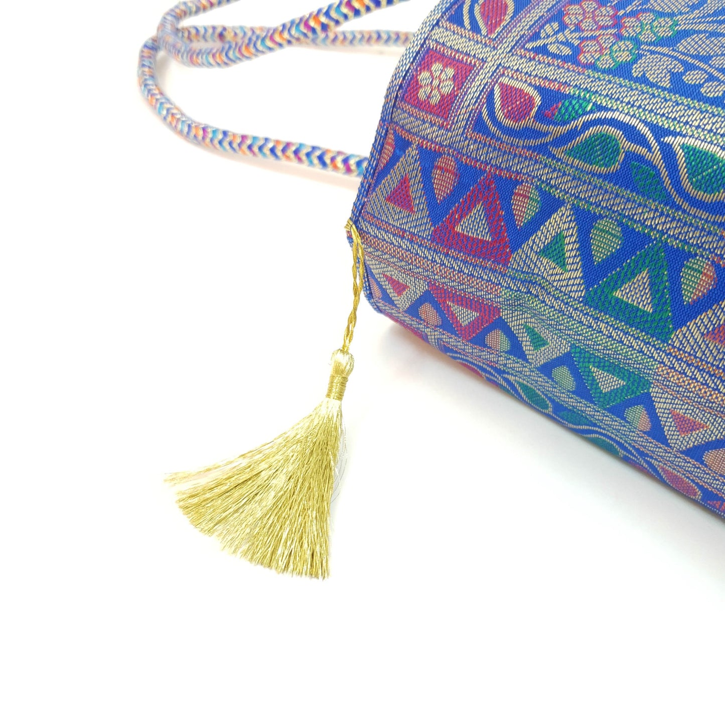 Blue Mandala Handbag Indian Ethnic Woven Zari Brocade Women Shoulder Hand Bag