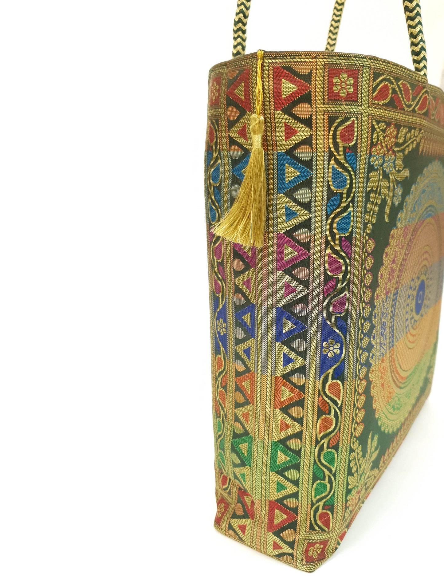 Bottle Green Mandala Handbag Indian Ethnic Woven Zari Brocade Women Shoulder Bag