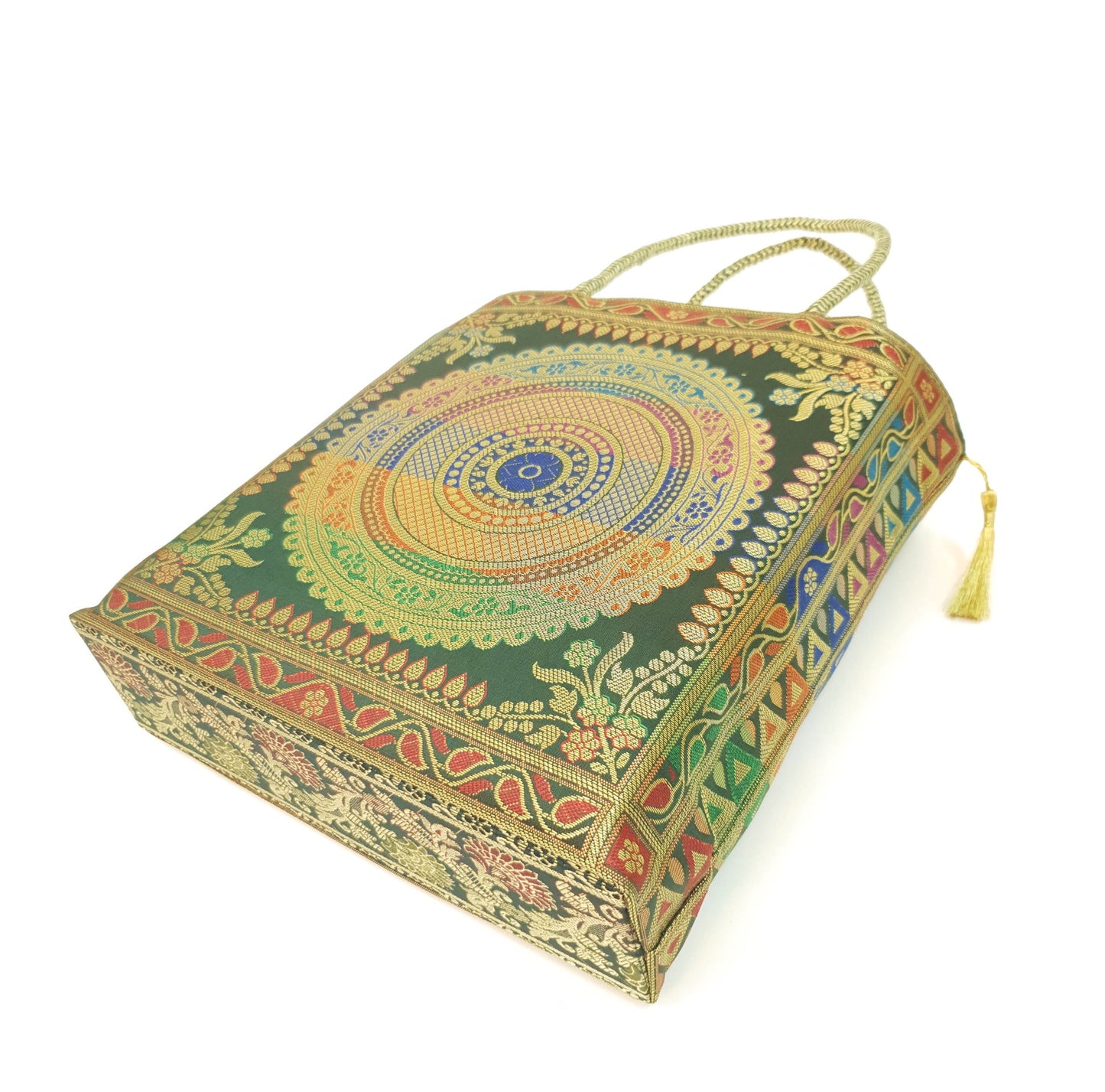 Bottle Green Mandala Handbag Indian Ethnic Woven Zari Brocade Women Shoulder Bag