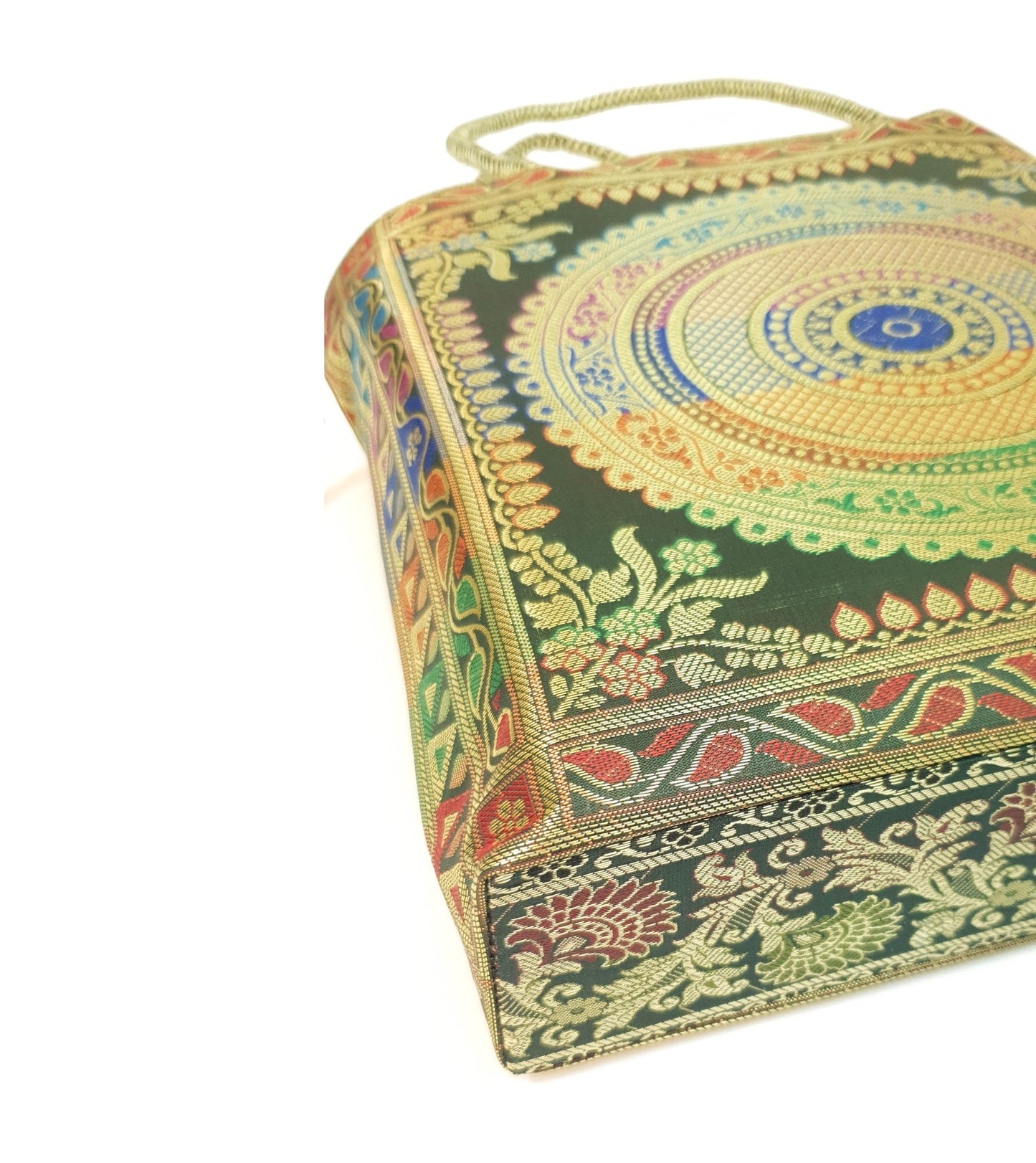 Bottle Green Mandala Handbag Indian Ethnic Woven Zari Brocade Women Shoulder Bag